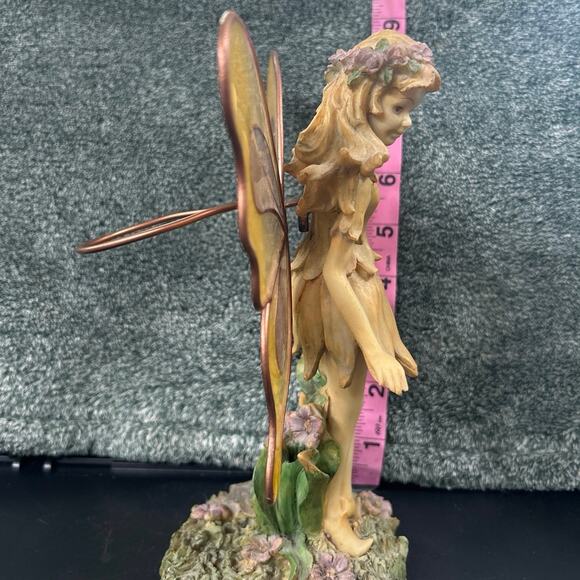 Vintage Fairy Mounted Cast Resin w Wings Tea Light Holder Hand Painted - Picture 5 of 14